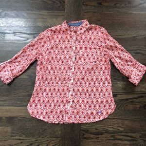 NWT! Talbots Orange, Navy + White Print Blouse